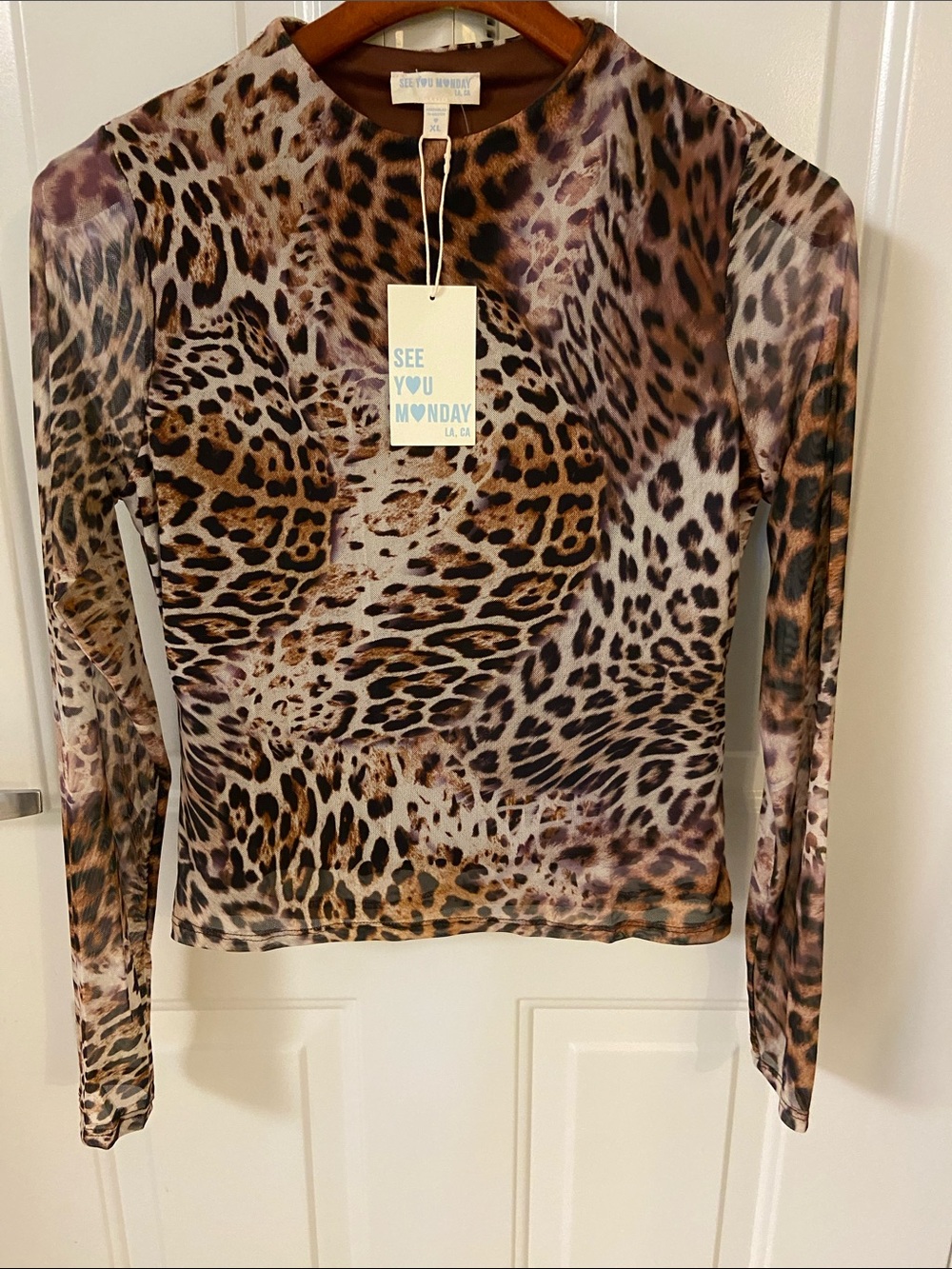 🐆Leopard Partially lined Mesh 
Long Sleeve Top🐆